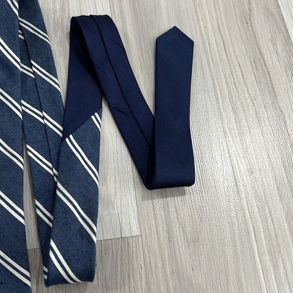 Tommy Hilfiger Men’s Blue Tie White Stripes Cotton Linen Blend Career Business - Picture 5 of 7